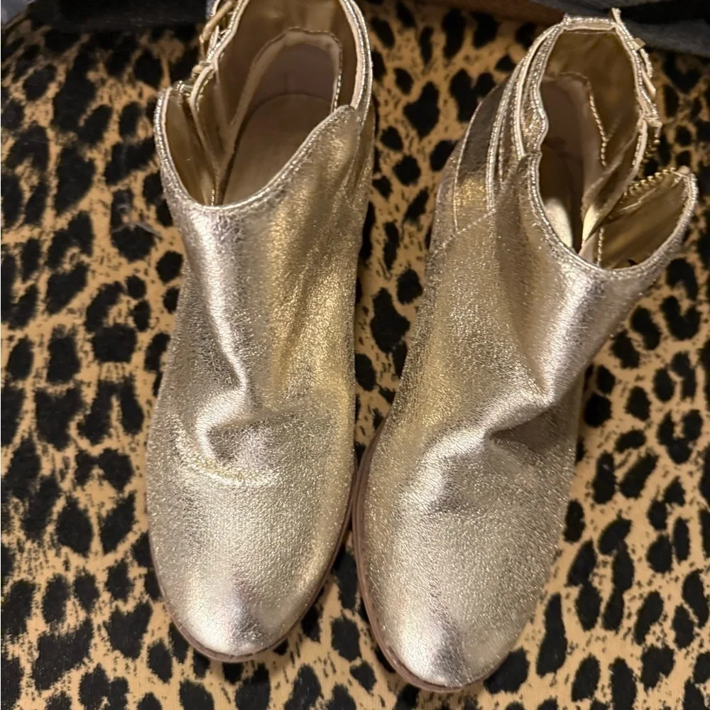 Nina Gold Ankle Boots with Buckles and Zipper